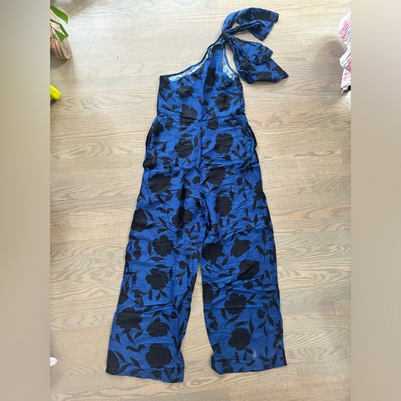 Kate Spade X Target Classic Rose One Shoulder Blue Black Jumpsuit size 6 8 - Picture 5 of 11
